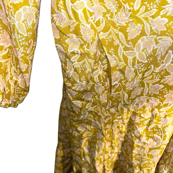 Boden Notch Tiered Floral Midi Dress Yellow Pink Print EcoVero US Size 10R - Picture 5 of 11